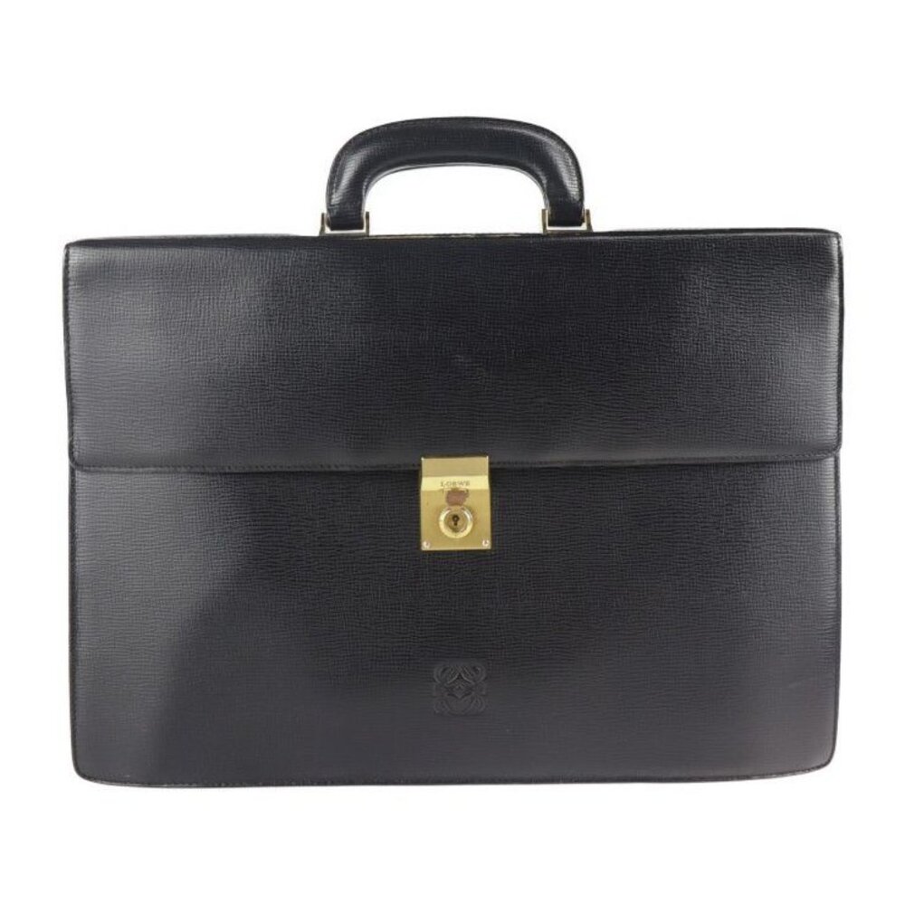 Loewe Briefcase Business Bag Leather Black Gold Hardware Anagram Document
